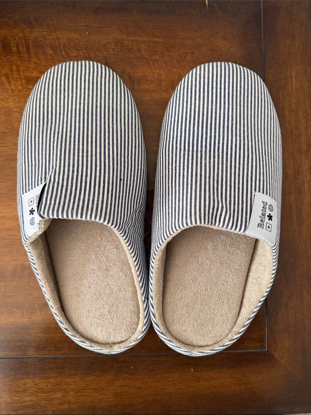 Striped Slip-On House Slippers - Blue & White